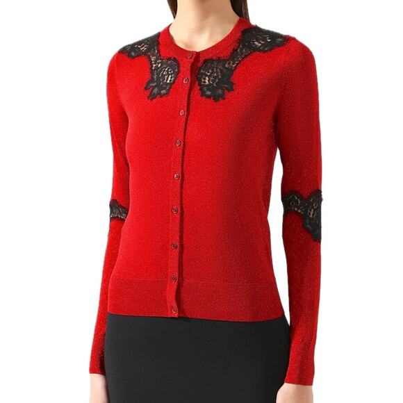 NWT Dolce & Gabbana Red Black Lame ace Cardigan top  IT 40 US S - Picture 1 of 11